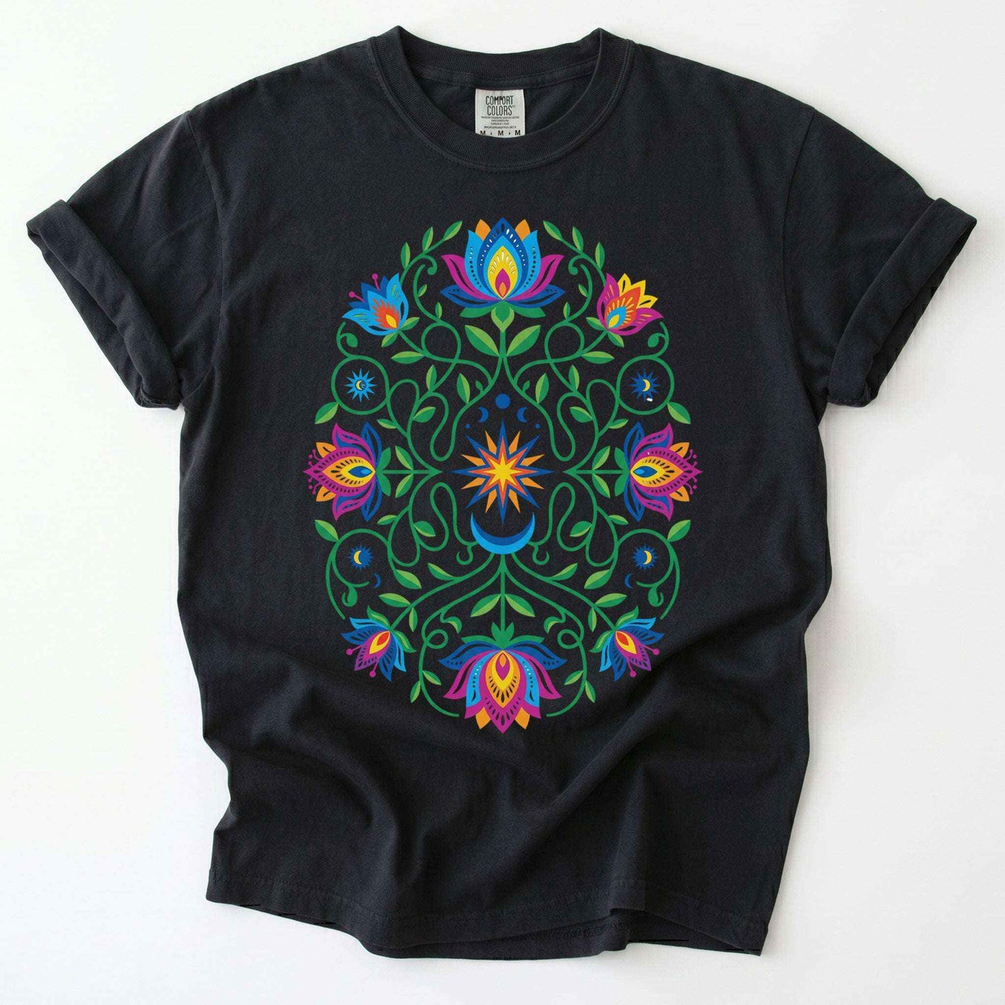 Vibrant Floral Folk Art Vintage Washed T-Shirt
