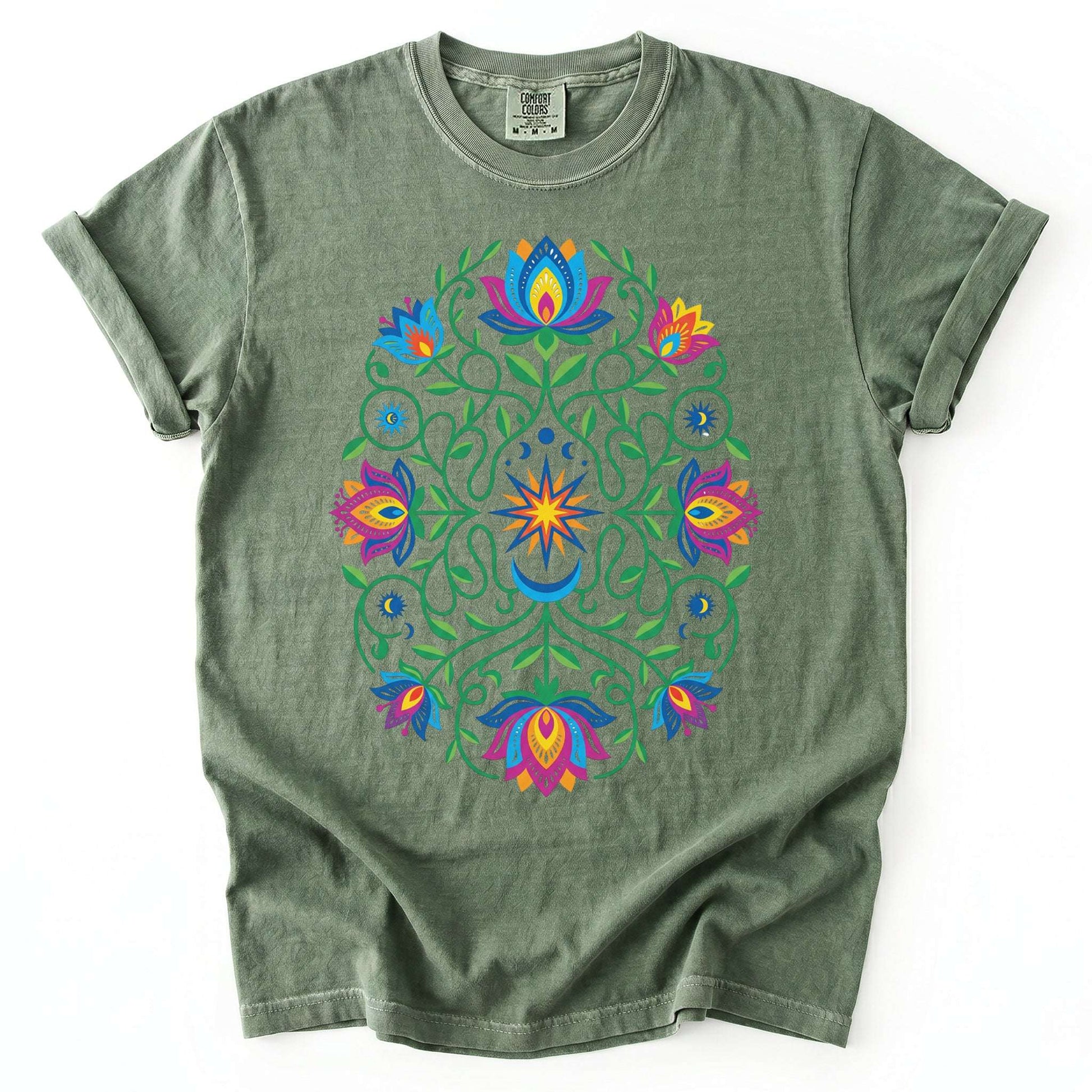 Vibrant Floral Folk Art Vintage Washed T-Shirt