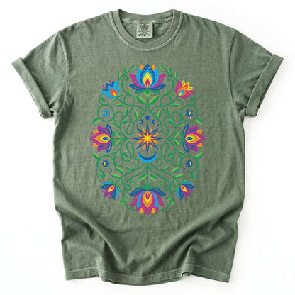 Vibrant Floral Folk Art Vintage Washed T-Shirt