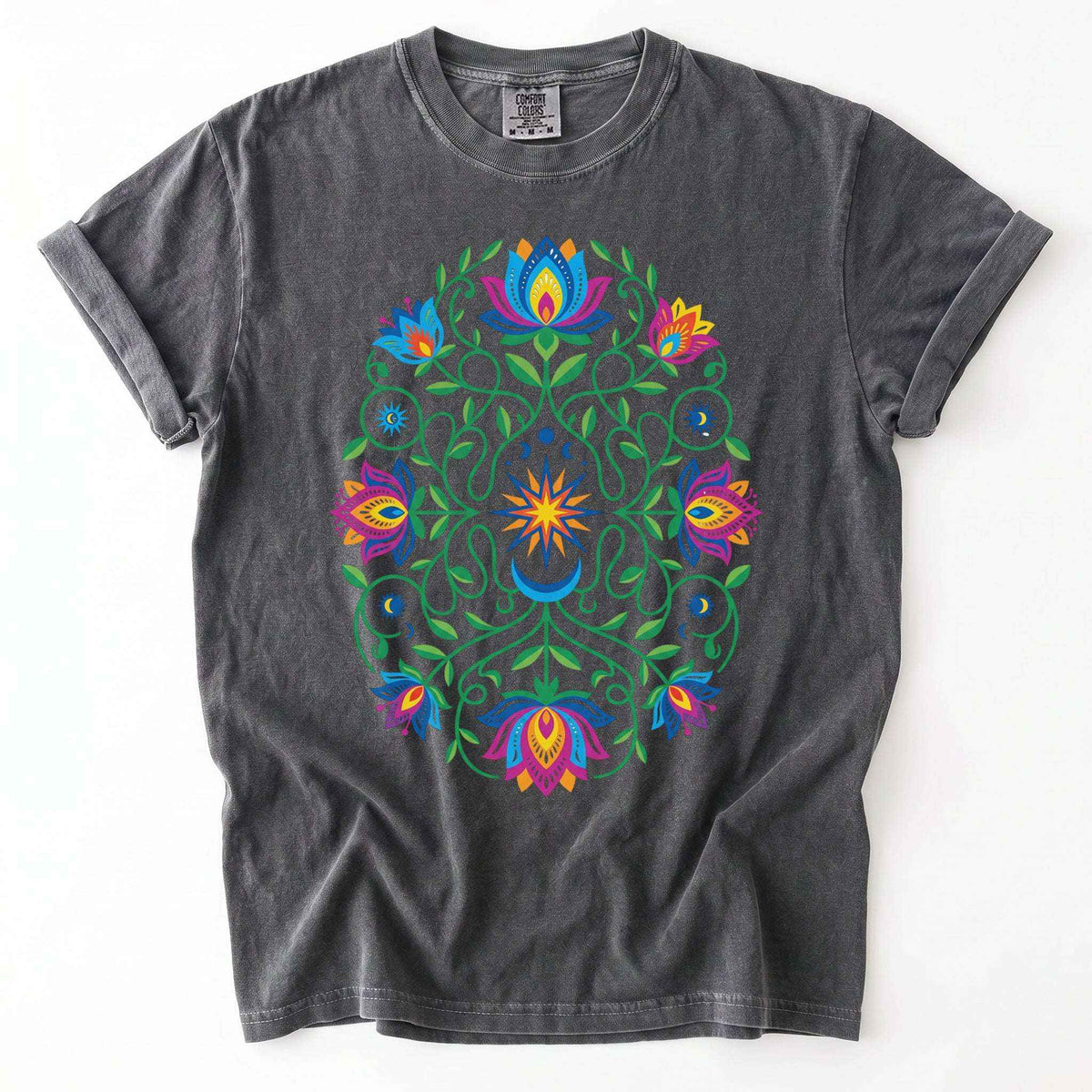 Vibrant Floral Folk Art Vintage Washed T-Shirt