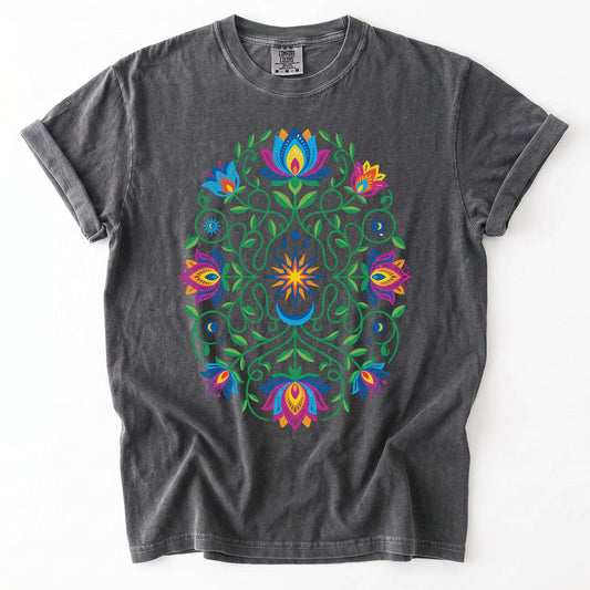 Vibrant Floral Folk Art Vintage Washed T-Shirt