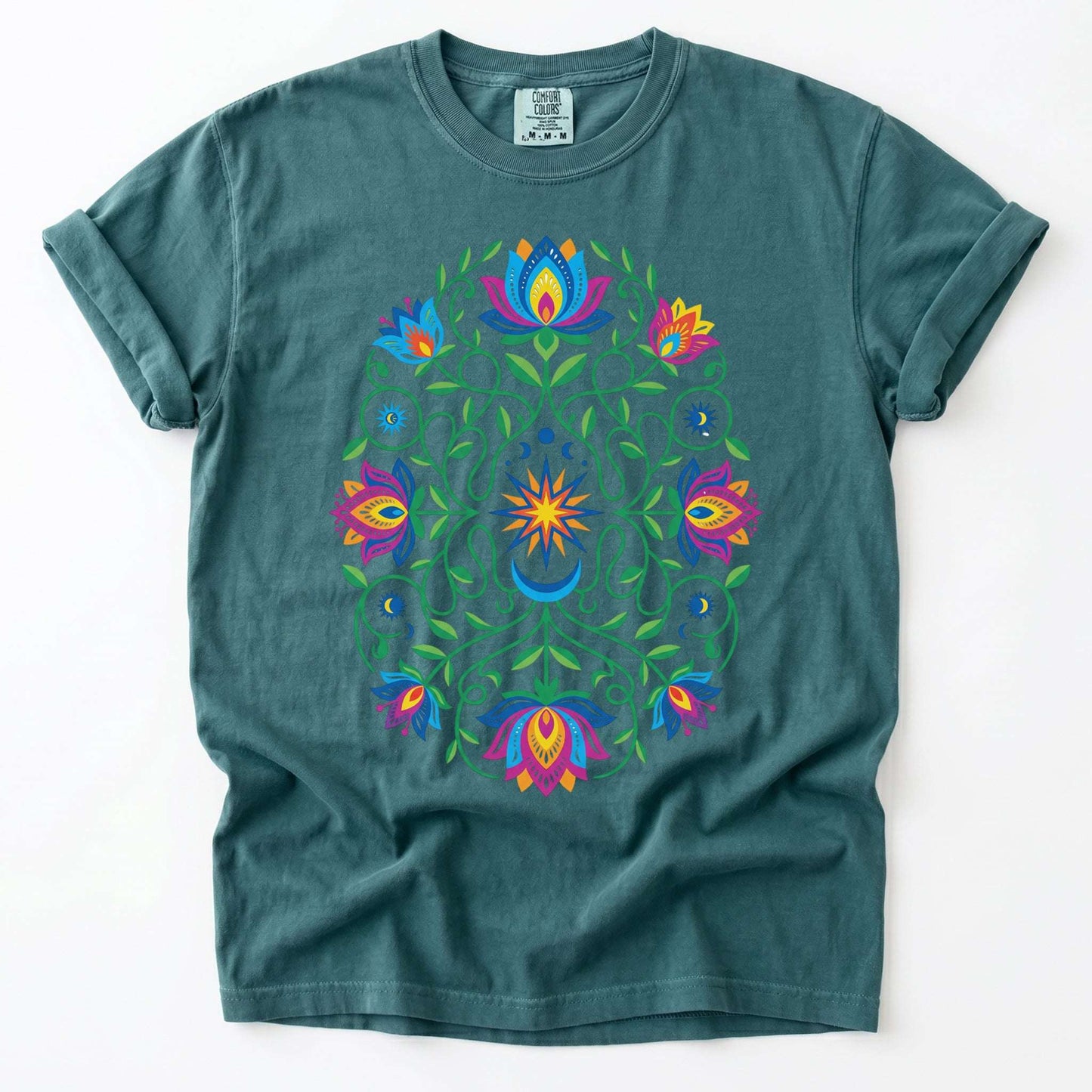 Vibrant Floral Folk Art Vintage Washed T-Shirt