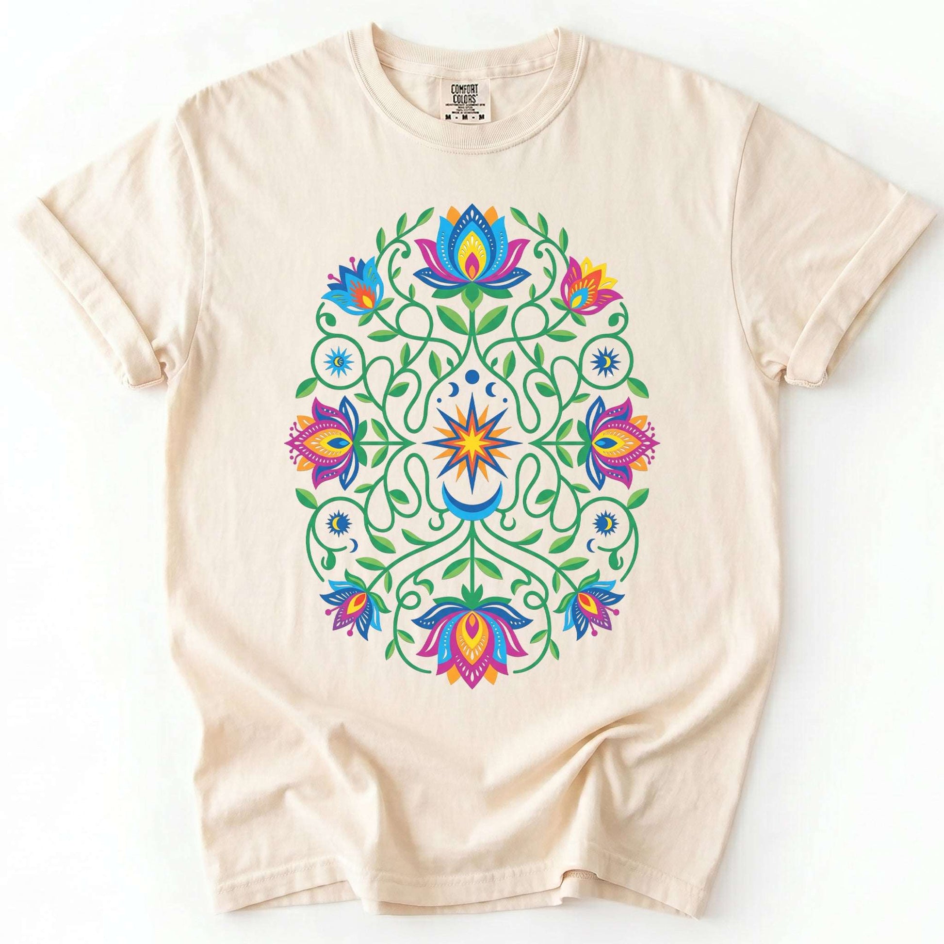 Vibrant Floral Folk Art Vintage Washed T-Shirt