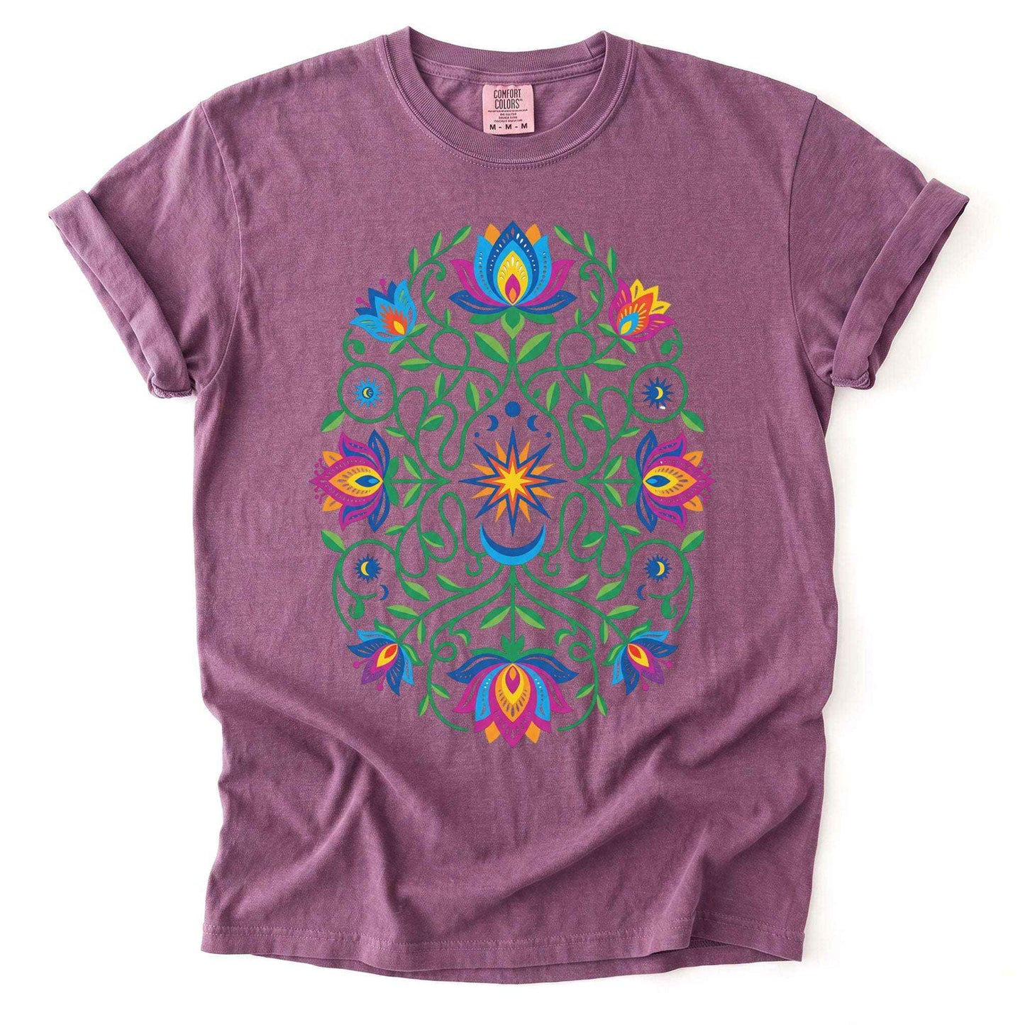 Vibrant Floral Folk Art Vintage Washed T-Shirt