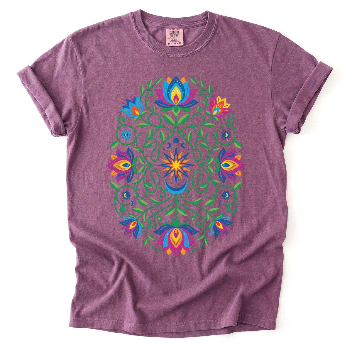Vibrant Floral Folk Art Vintage Washed T-Shirt