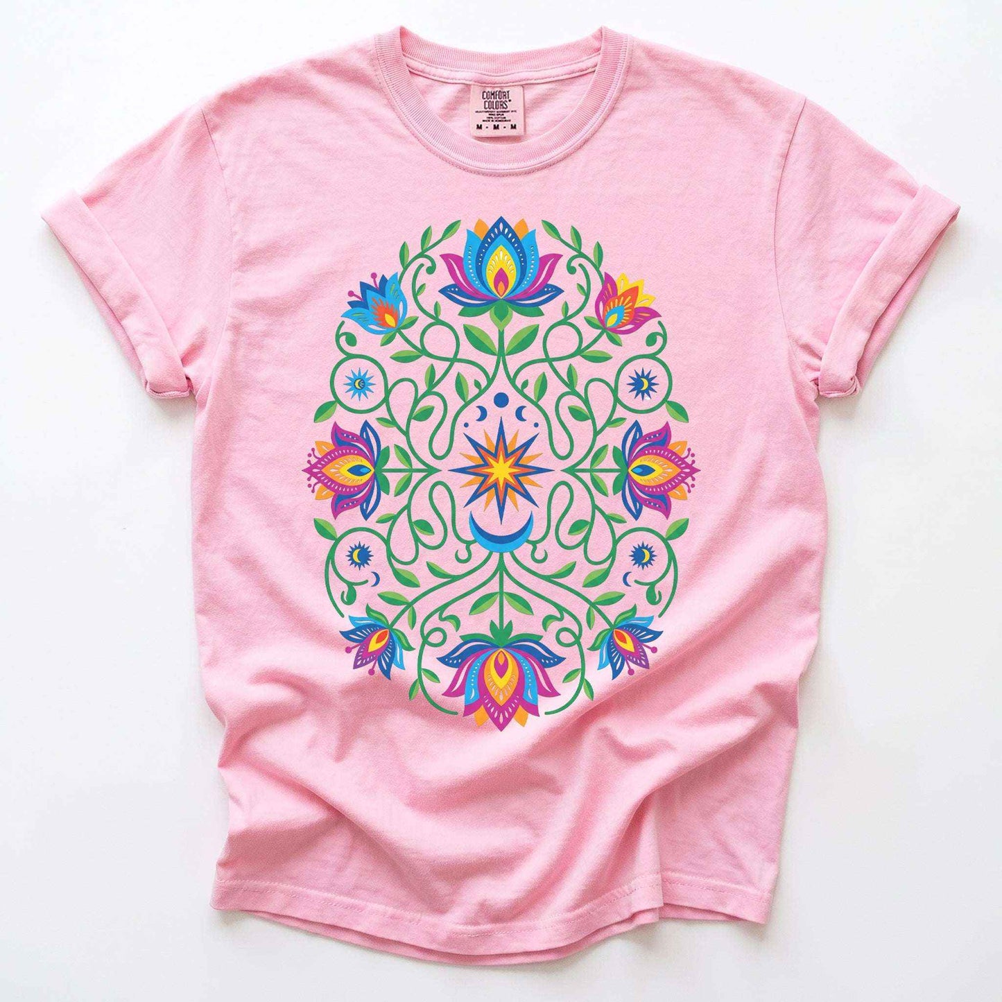 Vibrant Floral Folk Art Vintage Washed T-Shirt