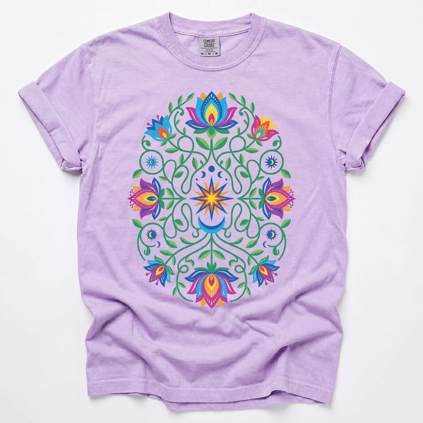 Vibrant Floral Folk Art Vintage Washed T-Shirt