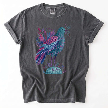 Whimsical Botanical Bird Vintage Washed T-Shirt