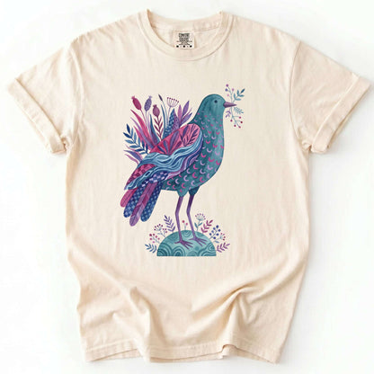 Whimsical Botanical Bird Vintage Washed T-Shirt