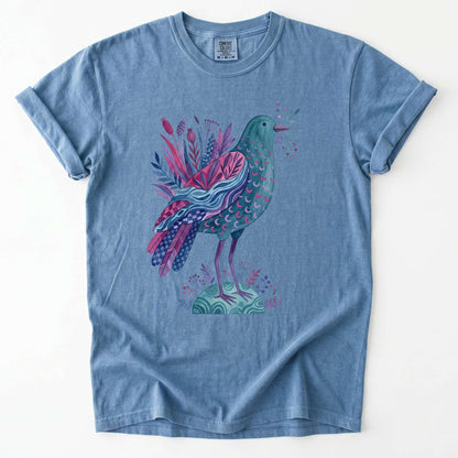 Whimsical Botanical Bird Vintage Washed T-Shirt
