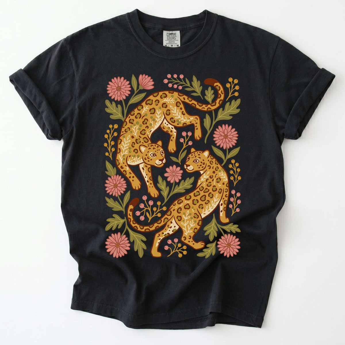 Wild Leopard Folk Art Vintage Washed T-Shirt