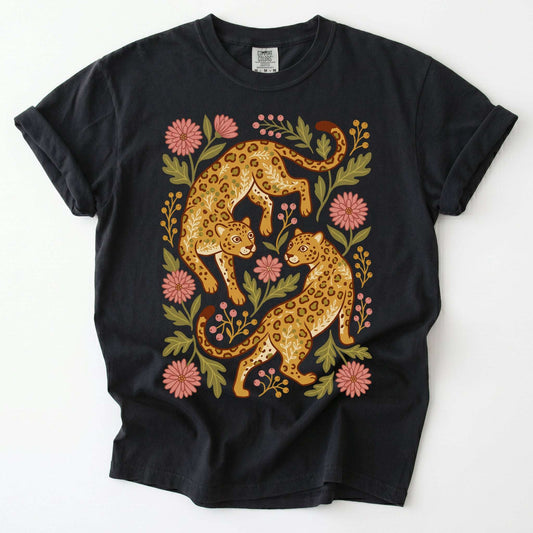 Wild Leopard Folk Art Vintage Washed T-Shirt