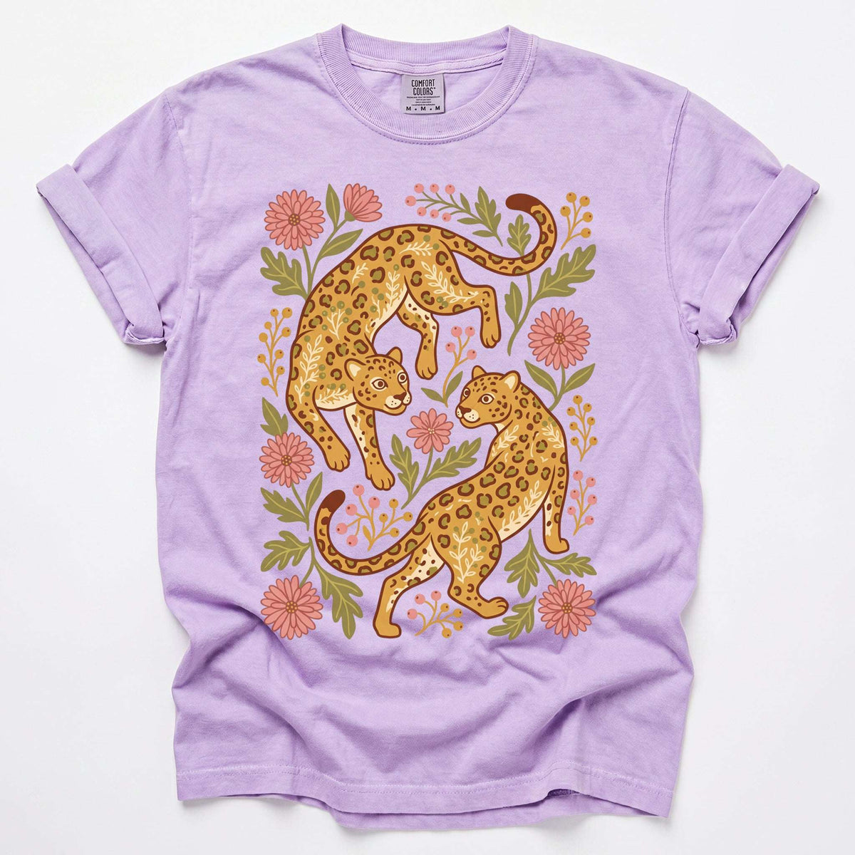 Wild Leopard Folk Art Vintage Washed T-Shirt