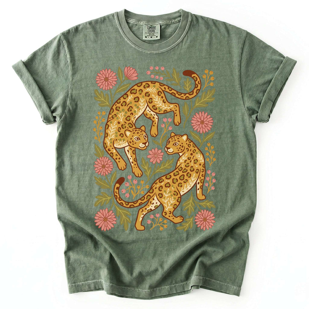 Wild Leopard Folk Art Vintage Washed T-Shirt