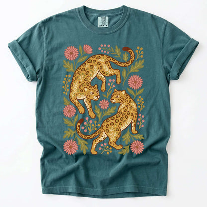 Wild Leopard Folk Art Vintage Washed T-Shirt