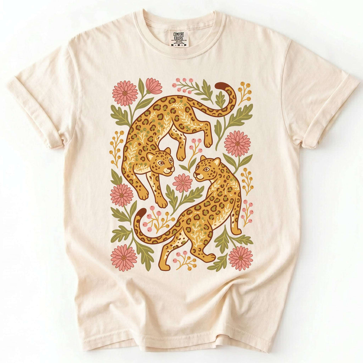 Wild Leopard Folk Art Vintage Washed T-Shirt