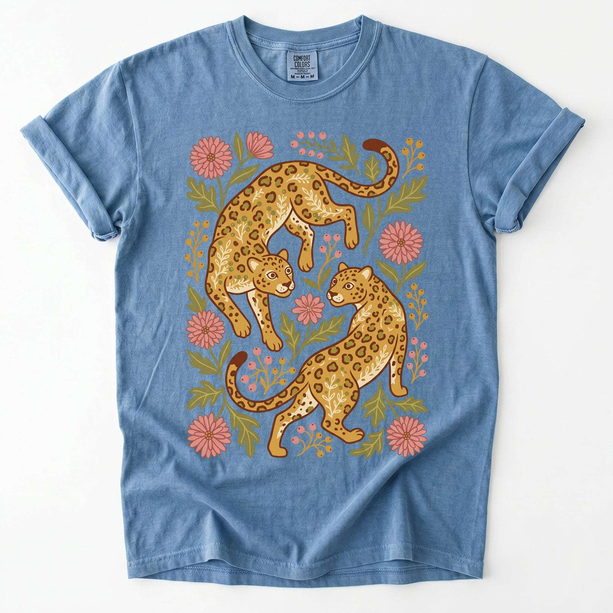 Wild Leopard Folk Art Vintage Washed T-Shirt