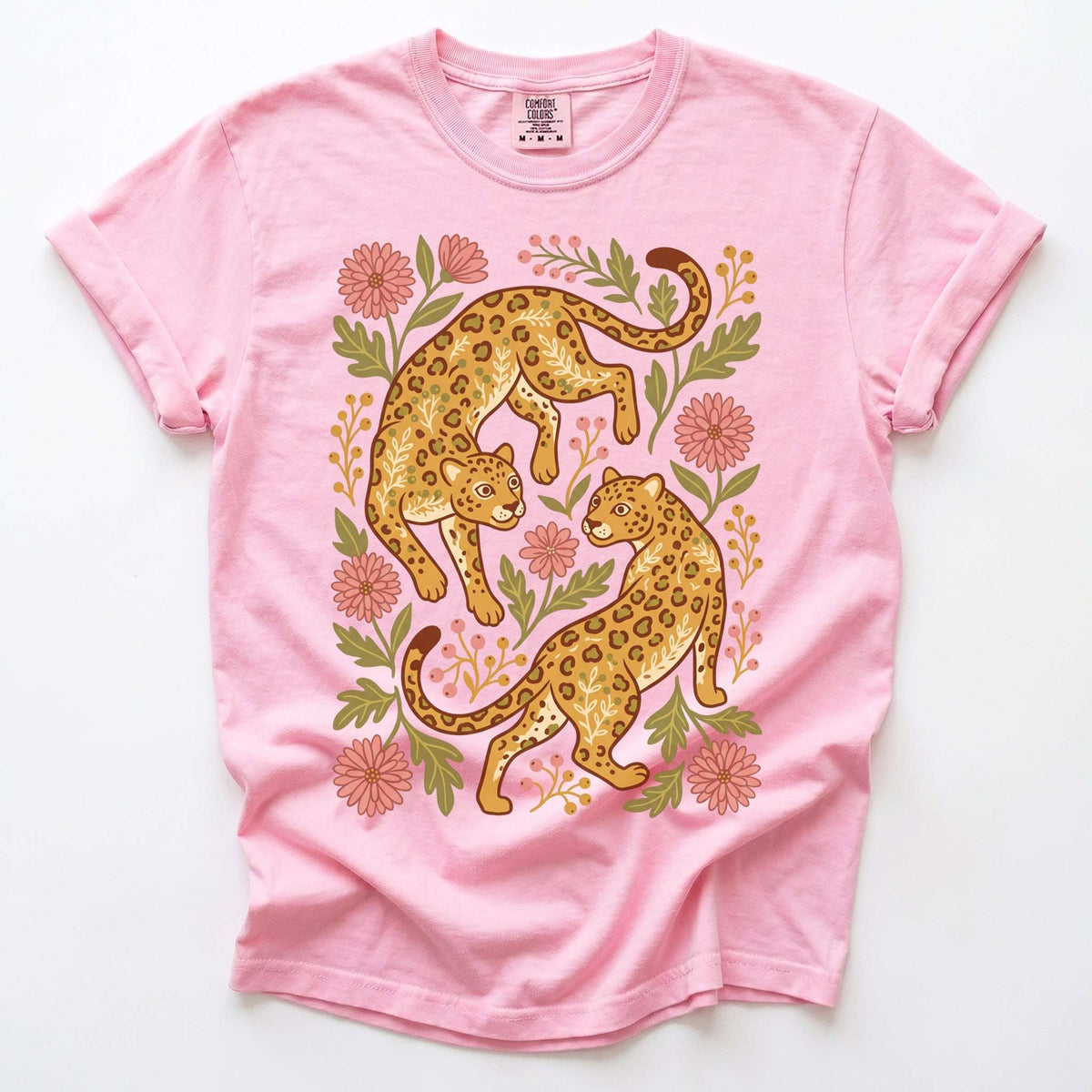 Wild Leopard Folk Art Vintage Washed T-Shirt
