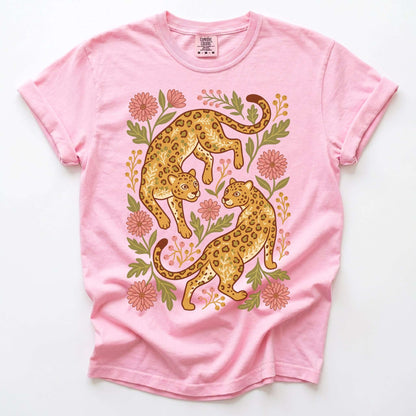 Wild Leopard Folk Art Vintage Washed T-Shirt