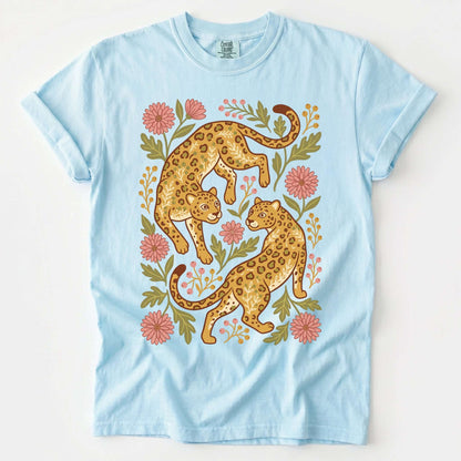 Wild Leopard Folk Art Vintage Washed T-Shirt