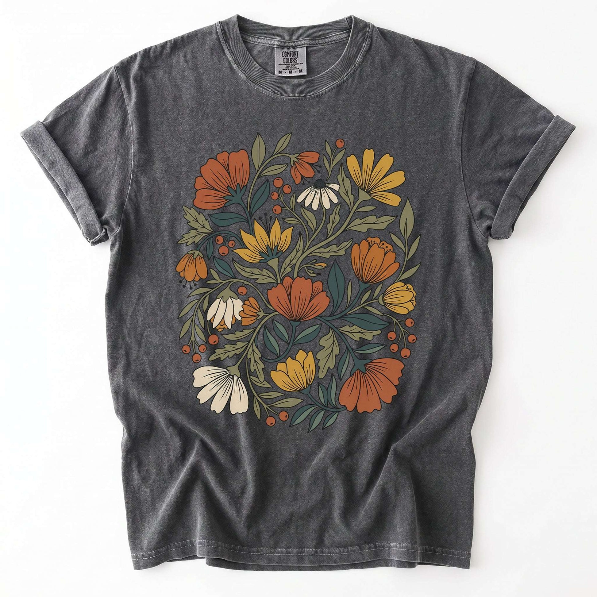 Boho Wildflower Bouquet Vintage Washed T-Shirt