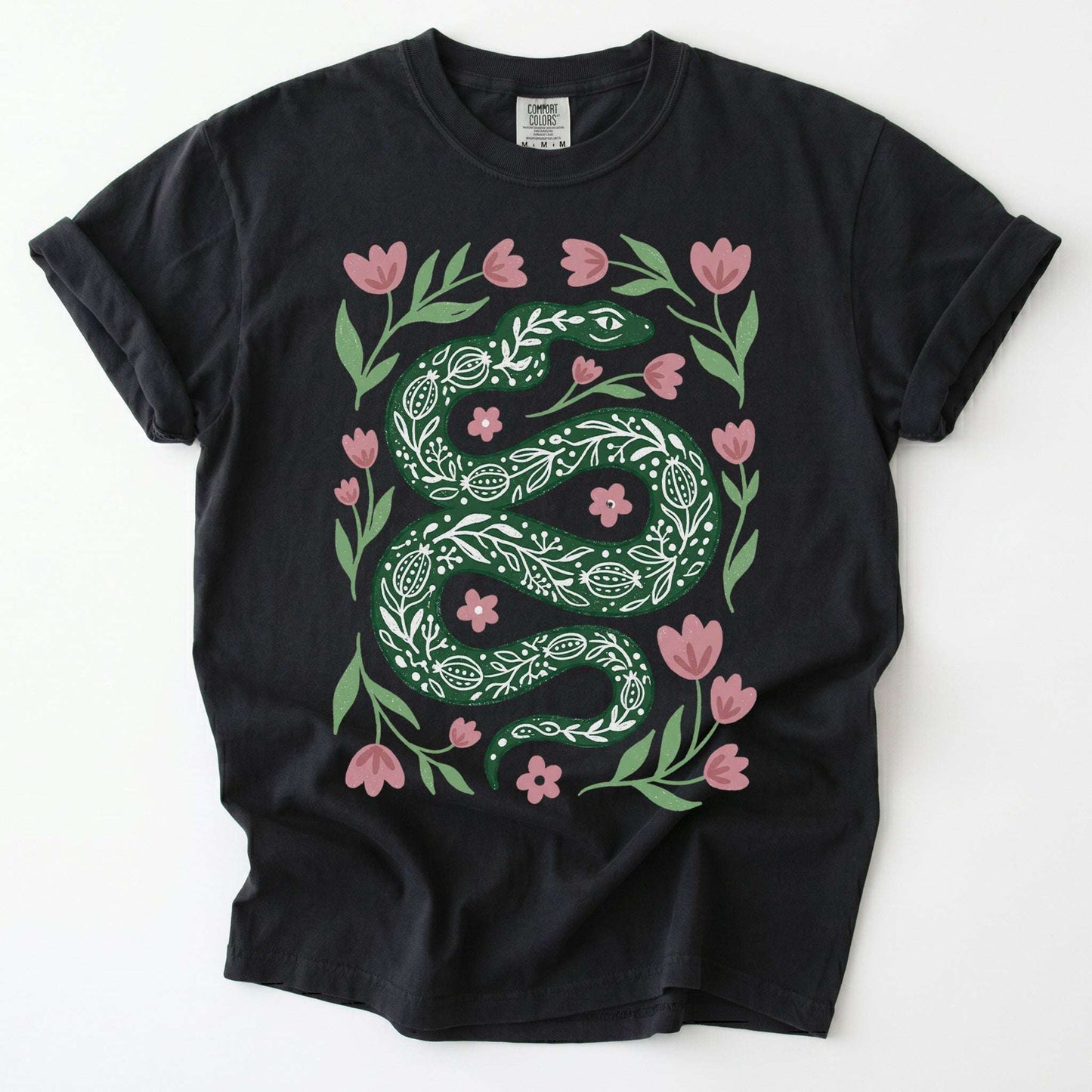 Whimsical Green Snake Vintage Washed T-Shirt