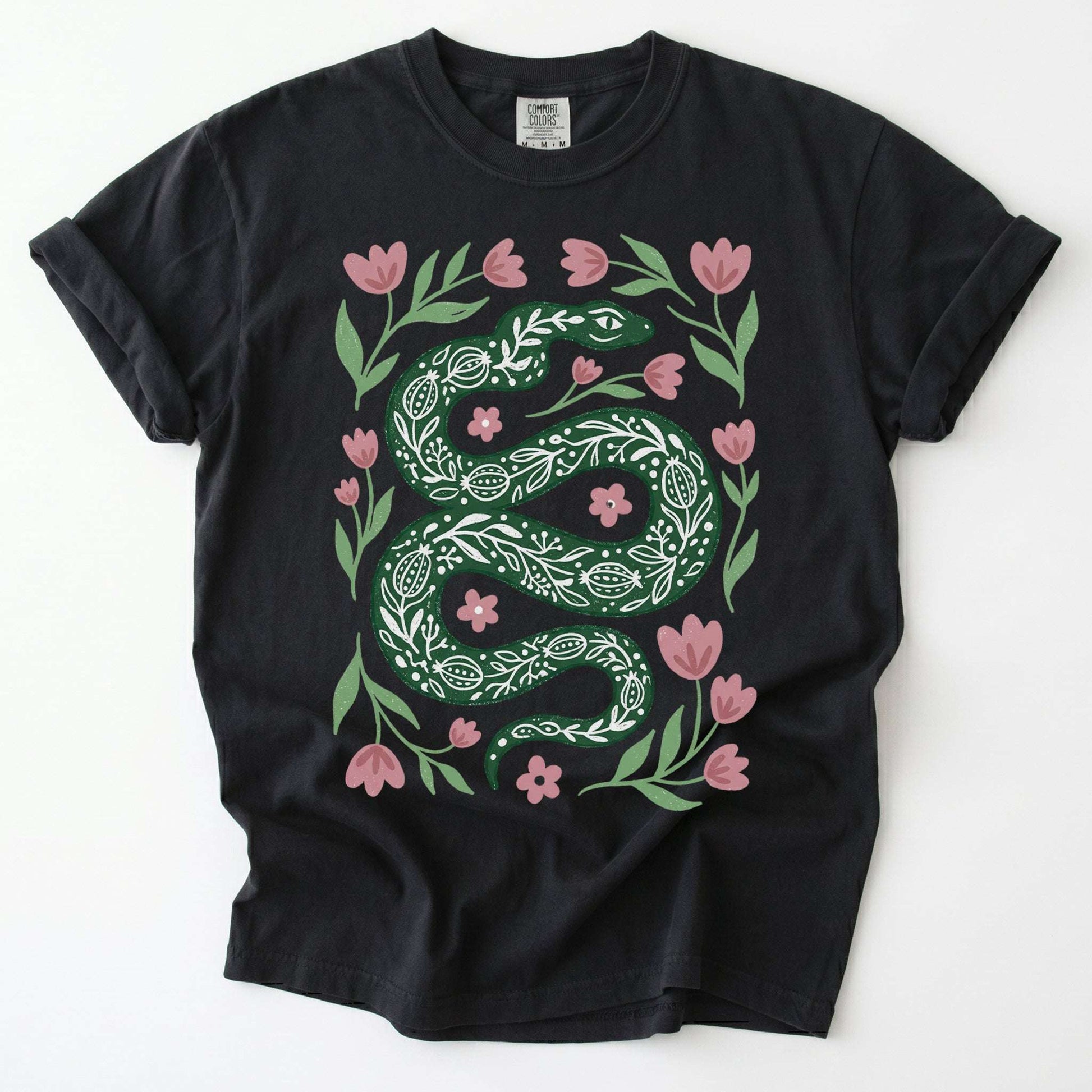 Whimsical Green Snake Vintage Washed T-Shirt
