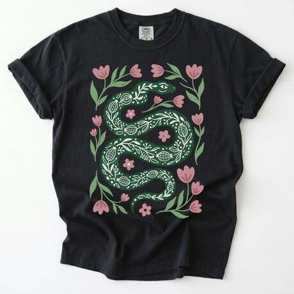 Whimsical Green Snake Vintage Washed T-Shirt