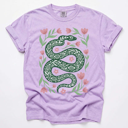 Whimsical Green Snake Vintage Washed T-Shirt