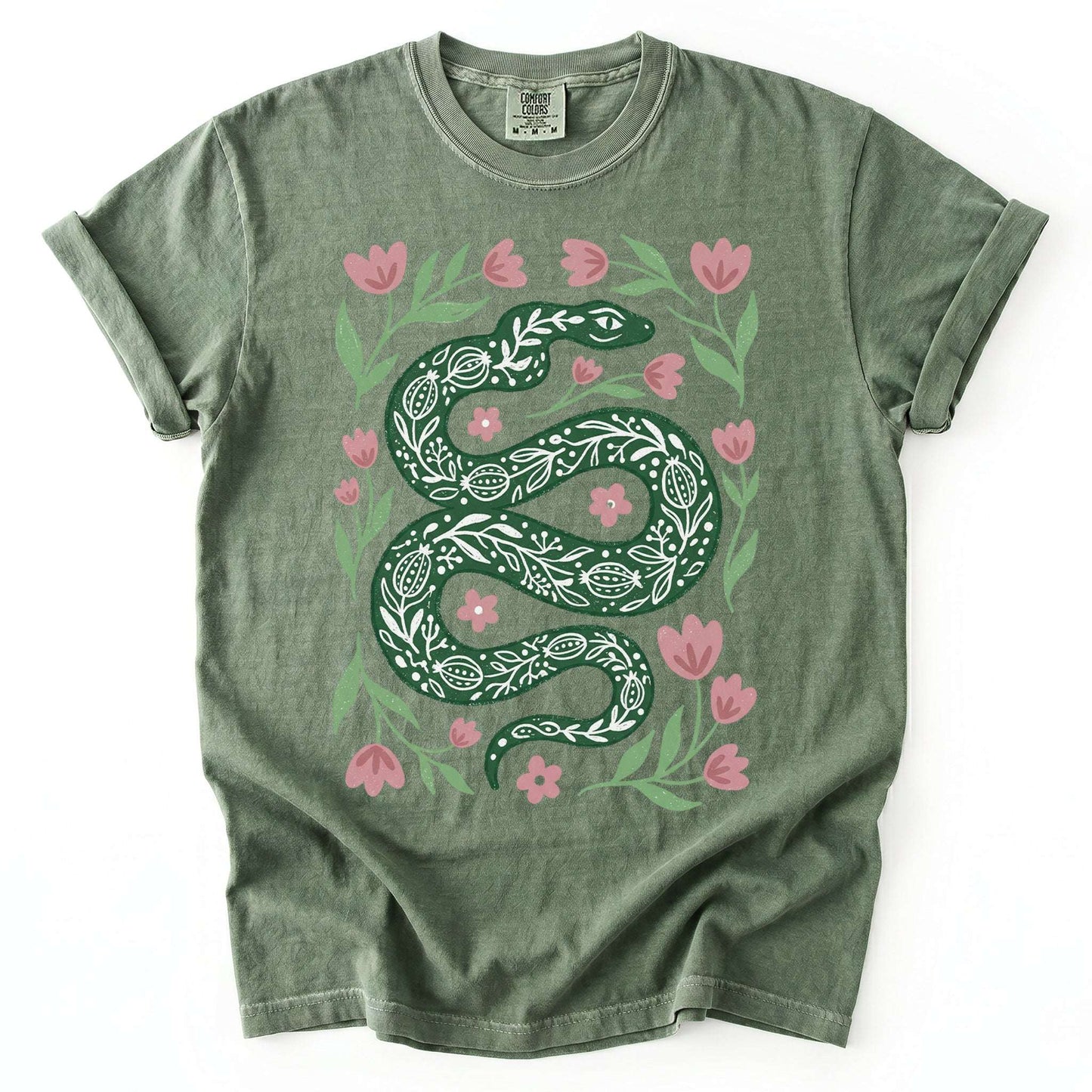 Whimsical Green Snake Vintage Washed T-Shirt