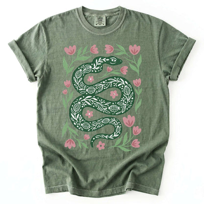 Whimsical Green Snake Vintage Washed T-Shirt