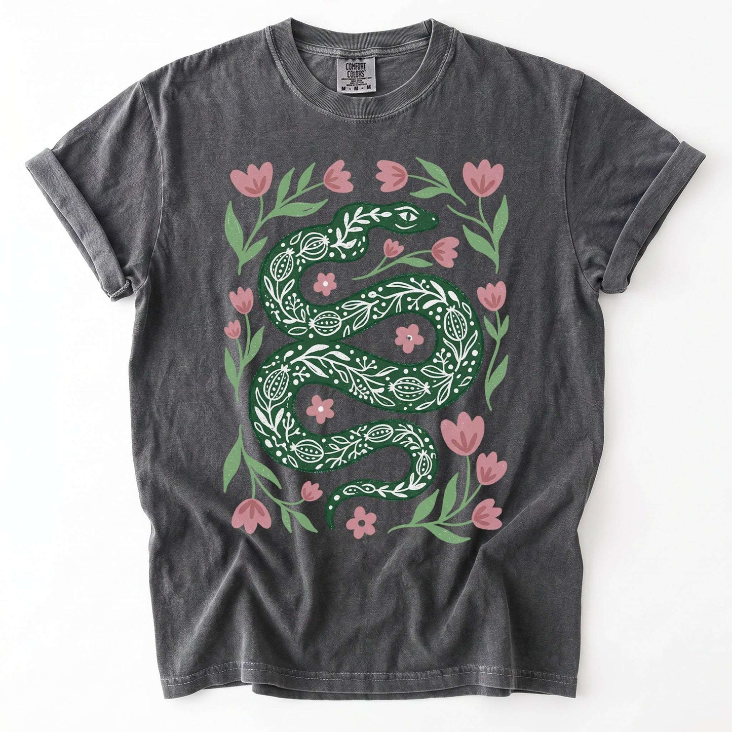 Whimsical Green Snake Vintage Washed T-Shirt