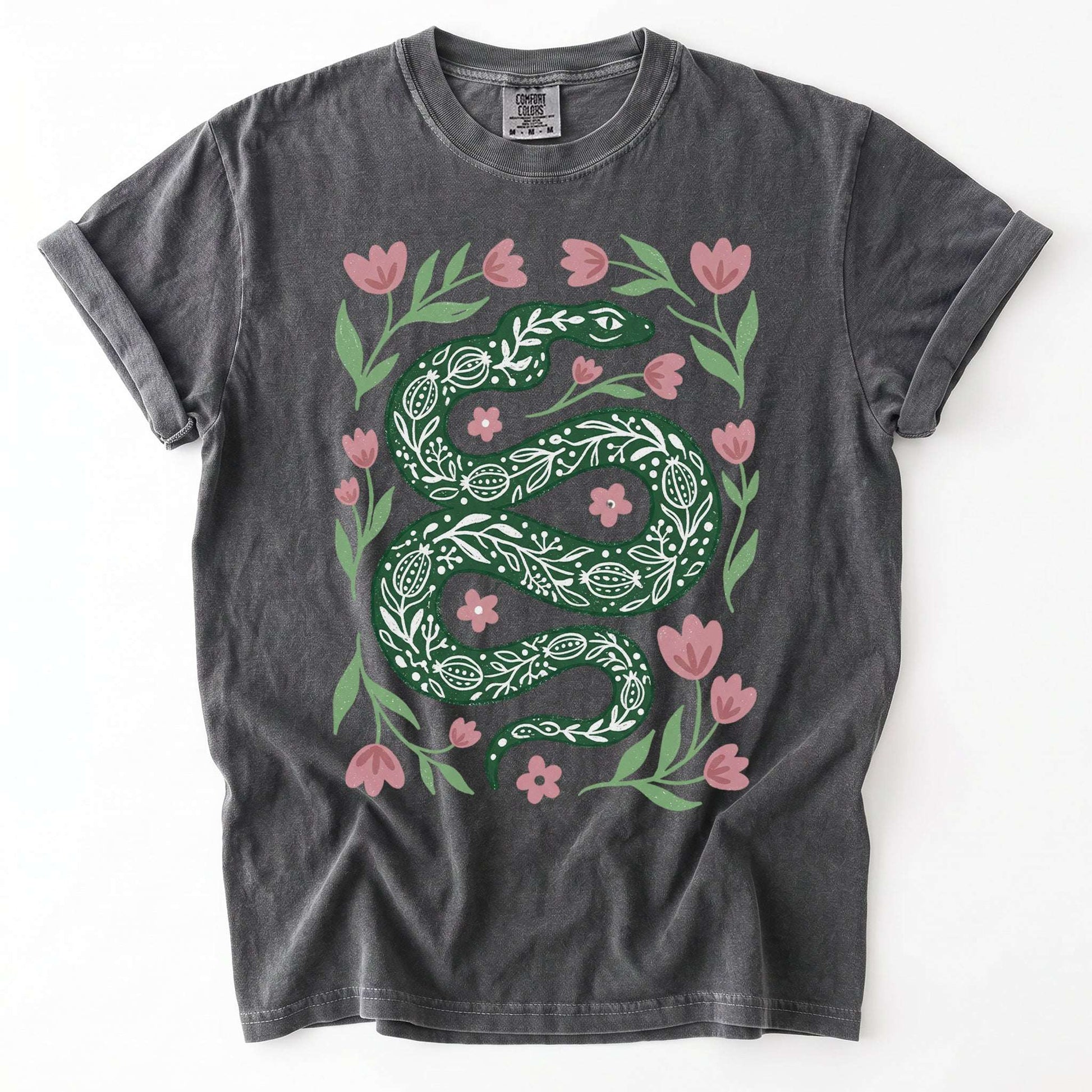 Whimsical Green Snake Vintage Washed T-Shirt