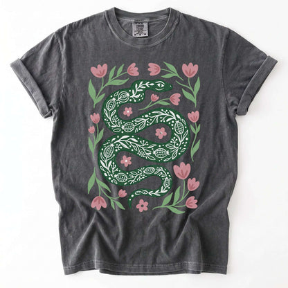 Whimsical Green Snake Vintage Washed T-Shirt