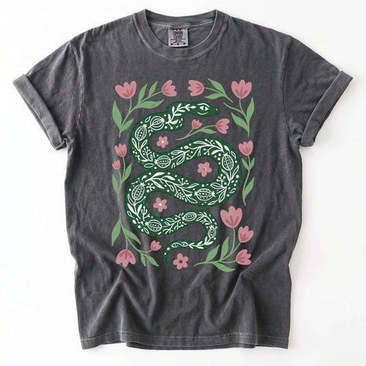 Whimsical Green Snake Vintage Washed T-Shirt