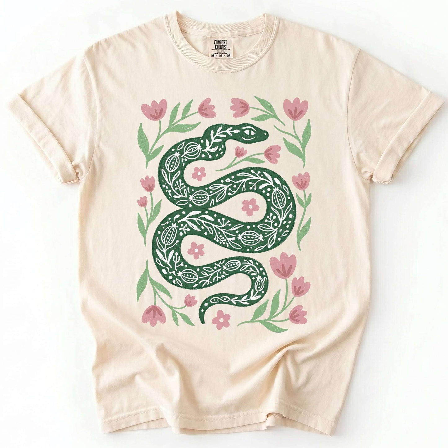 Whimsical Green Snake Vintage Washed T-Shirt