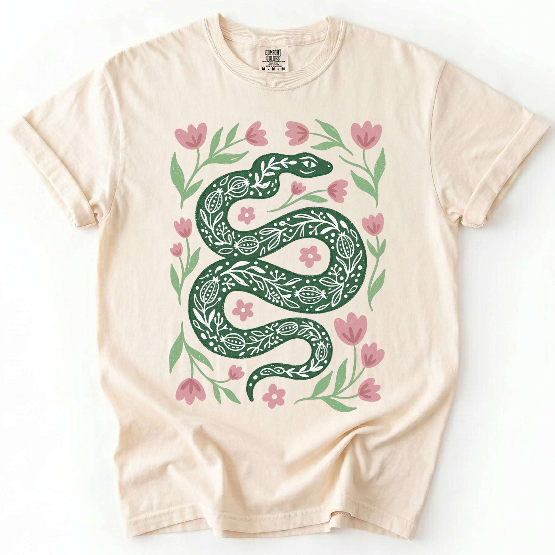 Whimsical Green Snake Vintage Washed T-Shirt