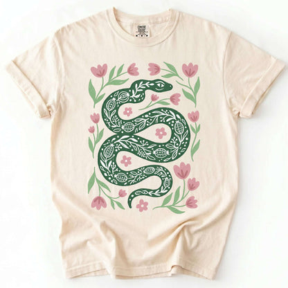 Whimsical Green Snake Vintage Washed T-Shirt