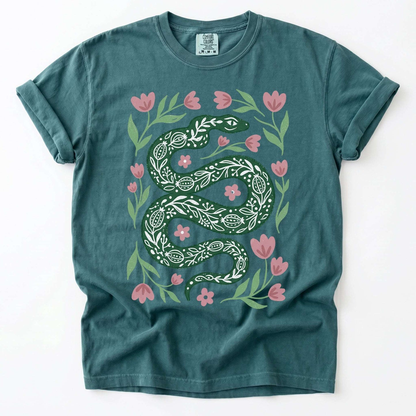 Whimsical Green Snake Vintage Washed T-Shirt