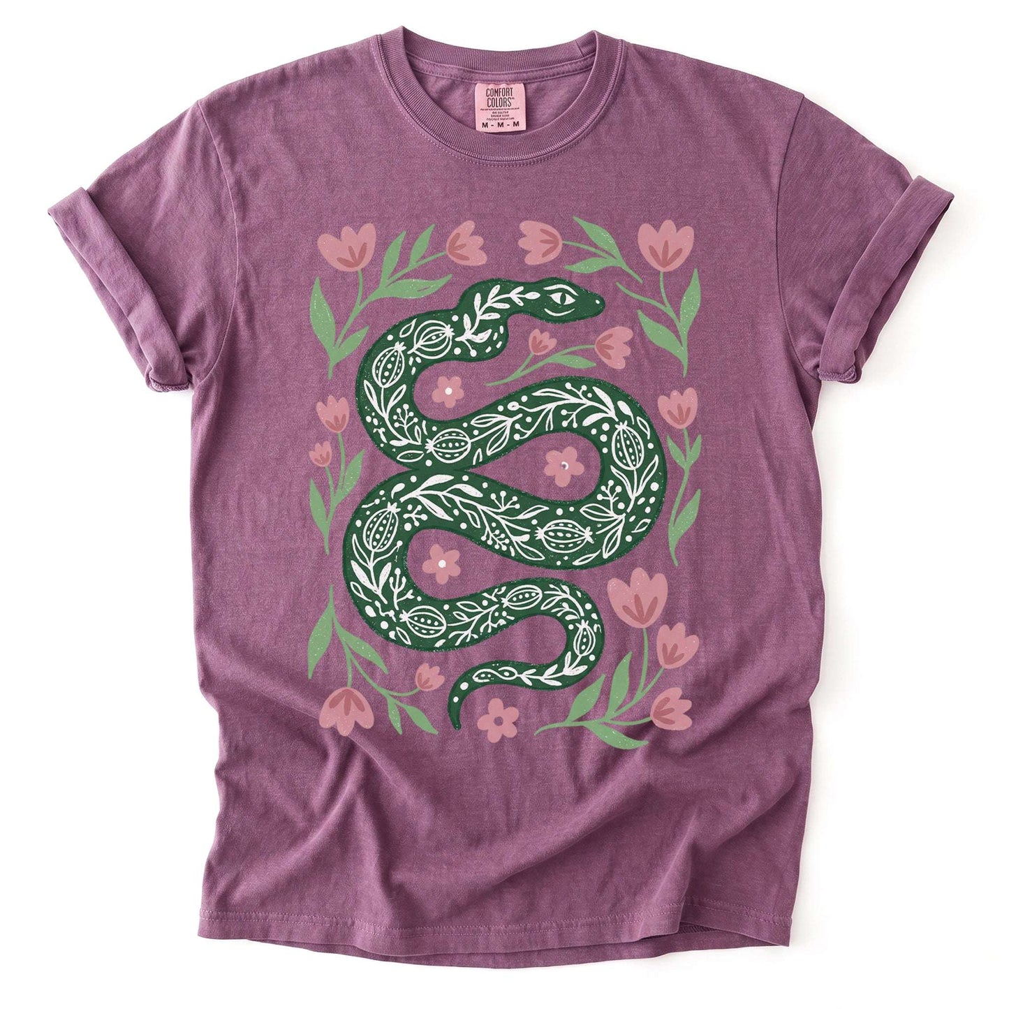 Whimsical Green Snake Vintage Washed T-Shirt
