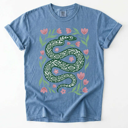 Whimsical Green Snake Vintage Washed T-Shirt