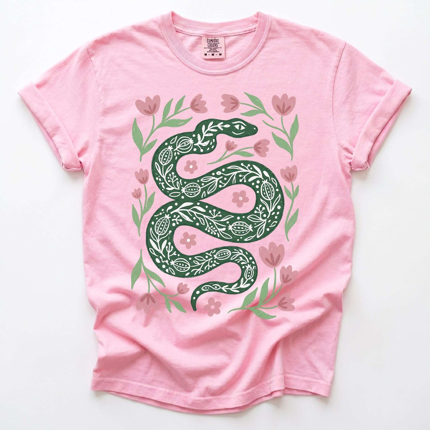 Whimsical Green Snake Vintage Washed T-Shirt