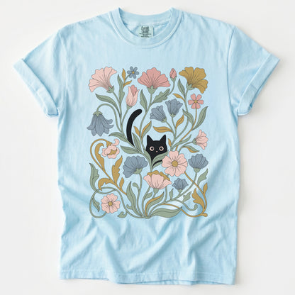 Art Nouveau Hidden Cat Garden Vintage Washed T-Shirt