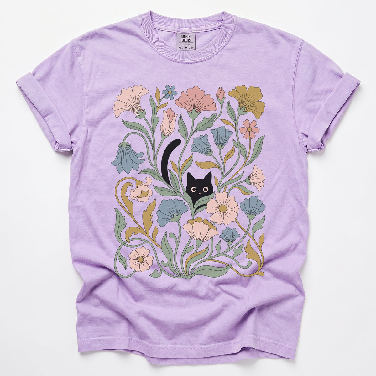 Art Nouveau Hidden Cat Garden Vintage Washed T-Shirt
