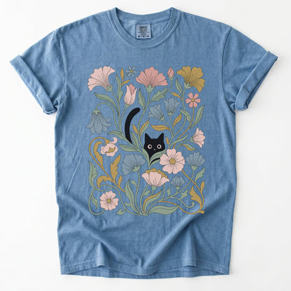 Art Nouveau Hidden Cat Garden Vintage Washed T-Shirt
