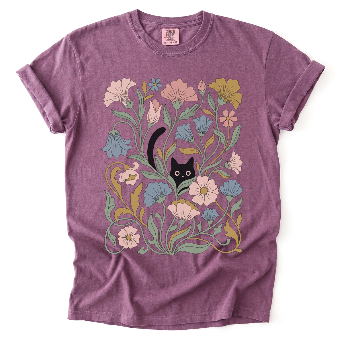Art Nouveau Hidden Cat Garden Vintage Washed T-Shirt