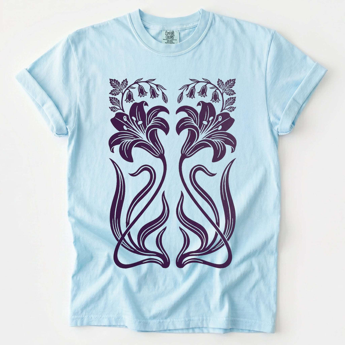 Art Nouveau Mirrored Lilies Vintage Washed T-Shirt