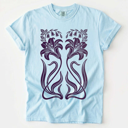 Art Nouveau Mirrored Lilies Vintage Washed T-Shirt