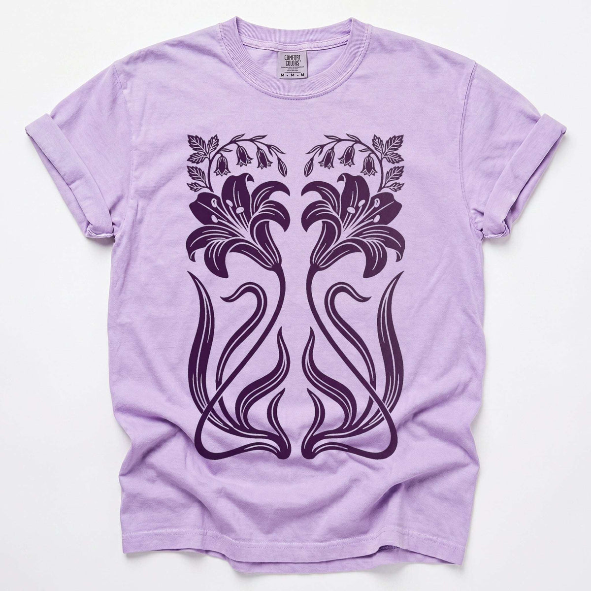 Art Nouveau Mirrored Lilies Vintage Washed T-Shirt