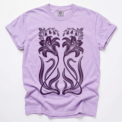 Art Nouveau Mirrored Lilies Vintage Washed T-Shirt